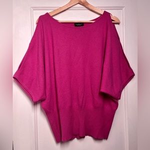 100% Cashmere Lord & Taylor Dolman Cold Shoulder Sweater - Magenta